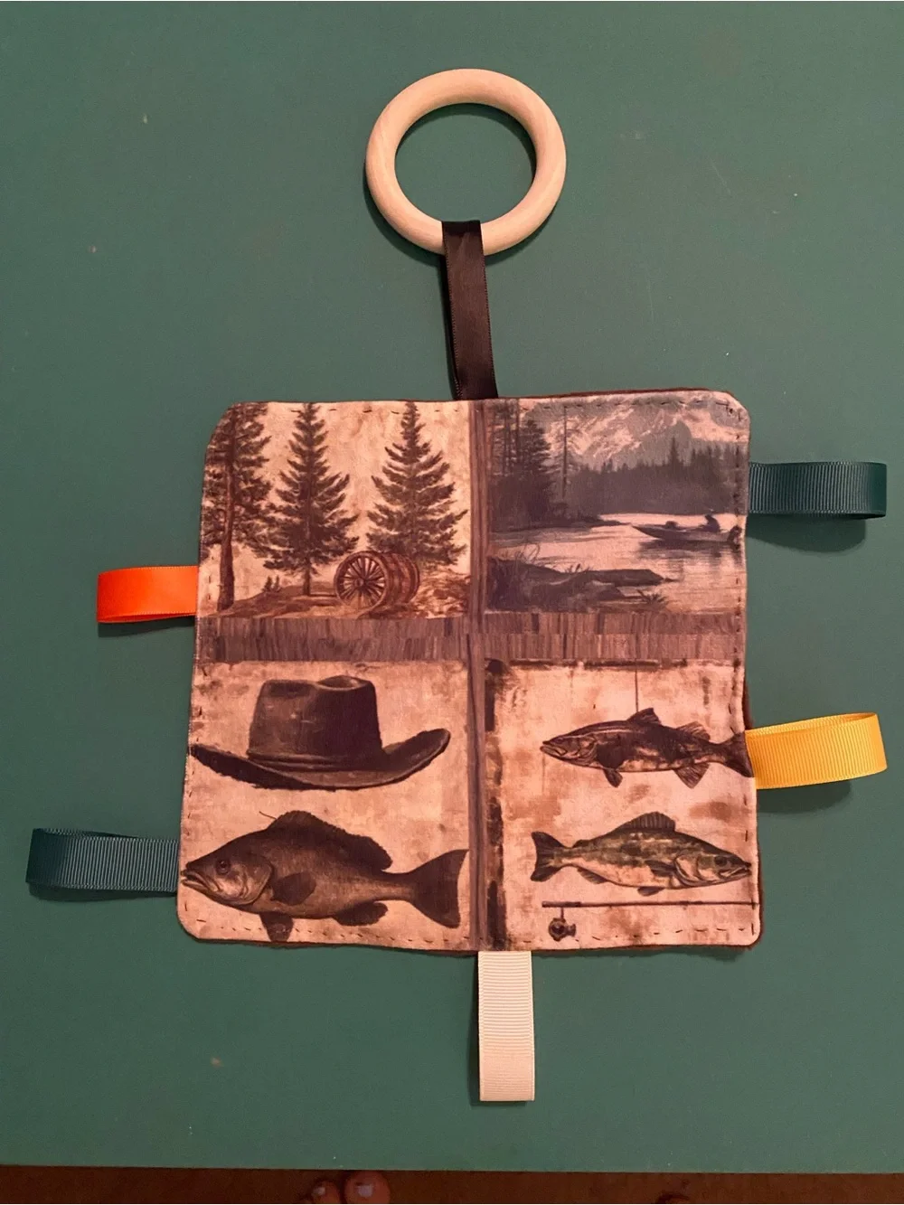 New Rustic Fishing & Outdoors Baby Sensory Crinkle Tag Toy - Neutral Tones